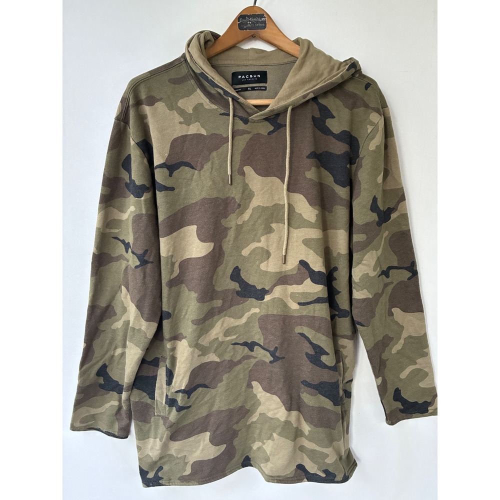 PacSun Camo Longer Fit Side Zip Hoodie Camouflage French Terry Pullover Mens XL
